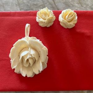 Carved Ivory Earring and Pendant